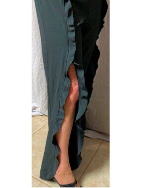 Ruffled - Front Slit - Black Slacks - New